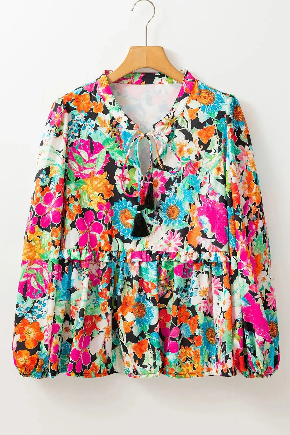 🌸 Printed Tie Neck Long Sleeve Blouse 🌸