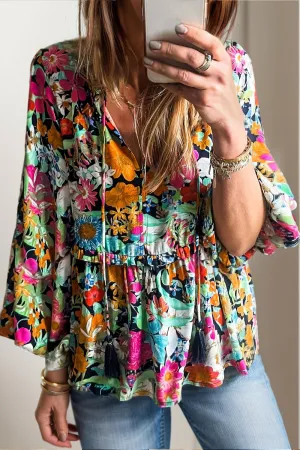 🌸 Printed Tie Neck Long Sleeve Blouse 🌸