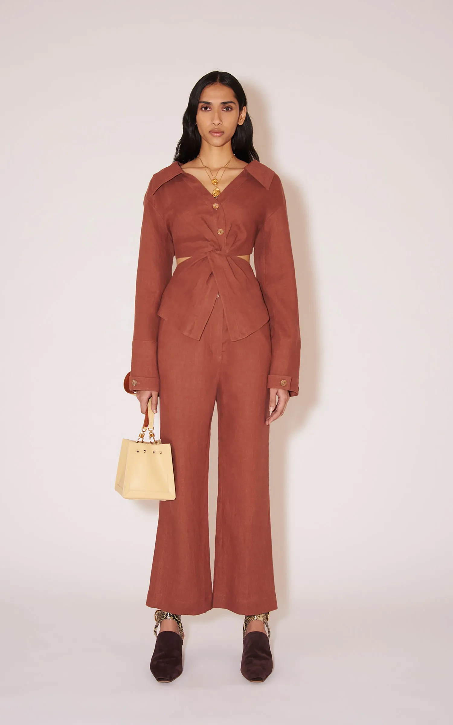 Aerin Belted Linen Trousers Terra