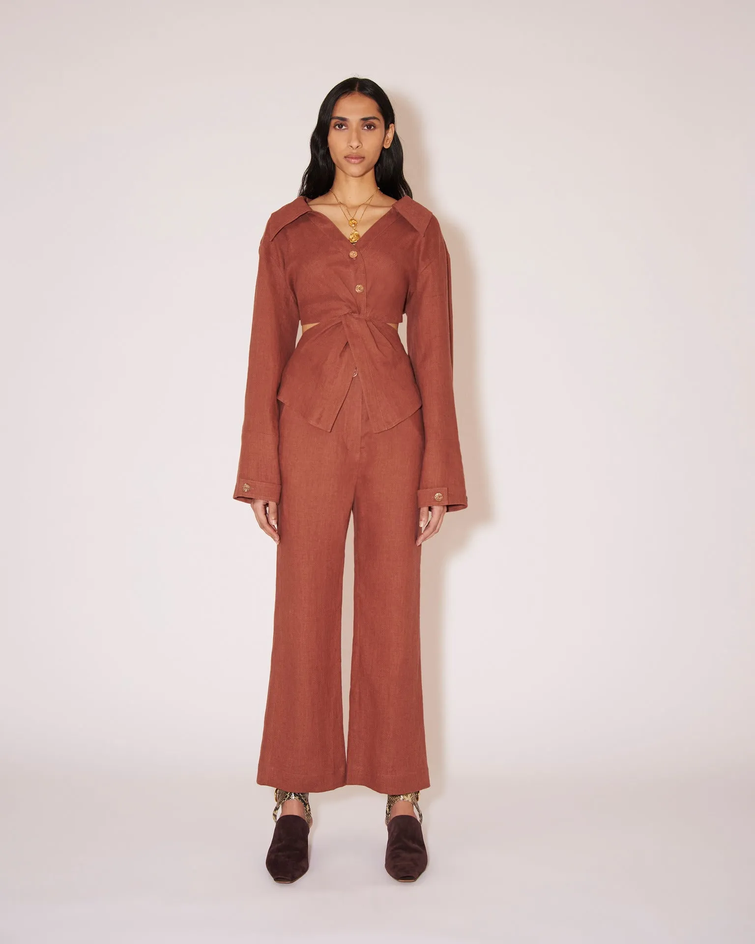 Aerin Belted Linen Trousers Terra