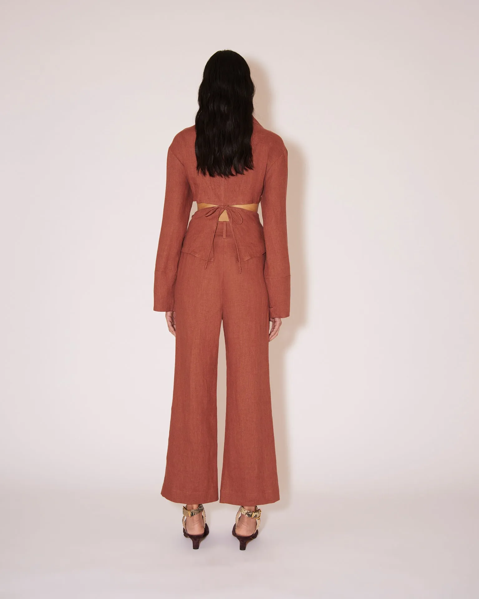 Aerin Belted Linen Trousers Terra
