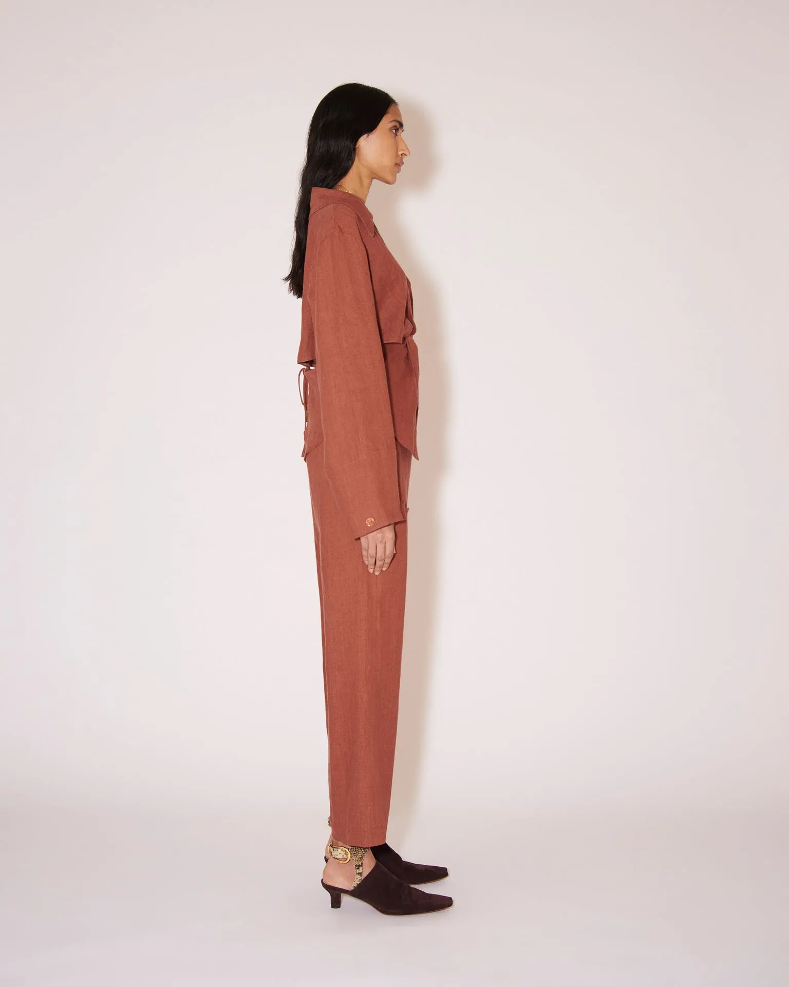 Aerin Belted Linen Trousers Terra