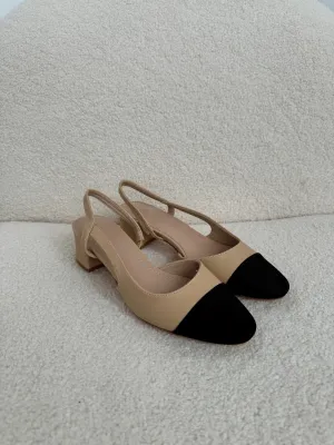 Amor sling back heels in camel/black