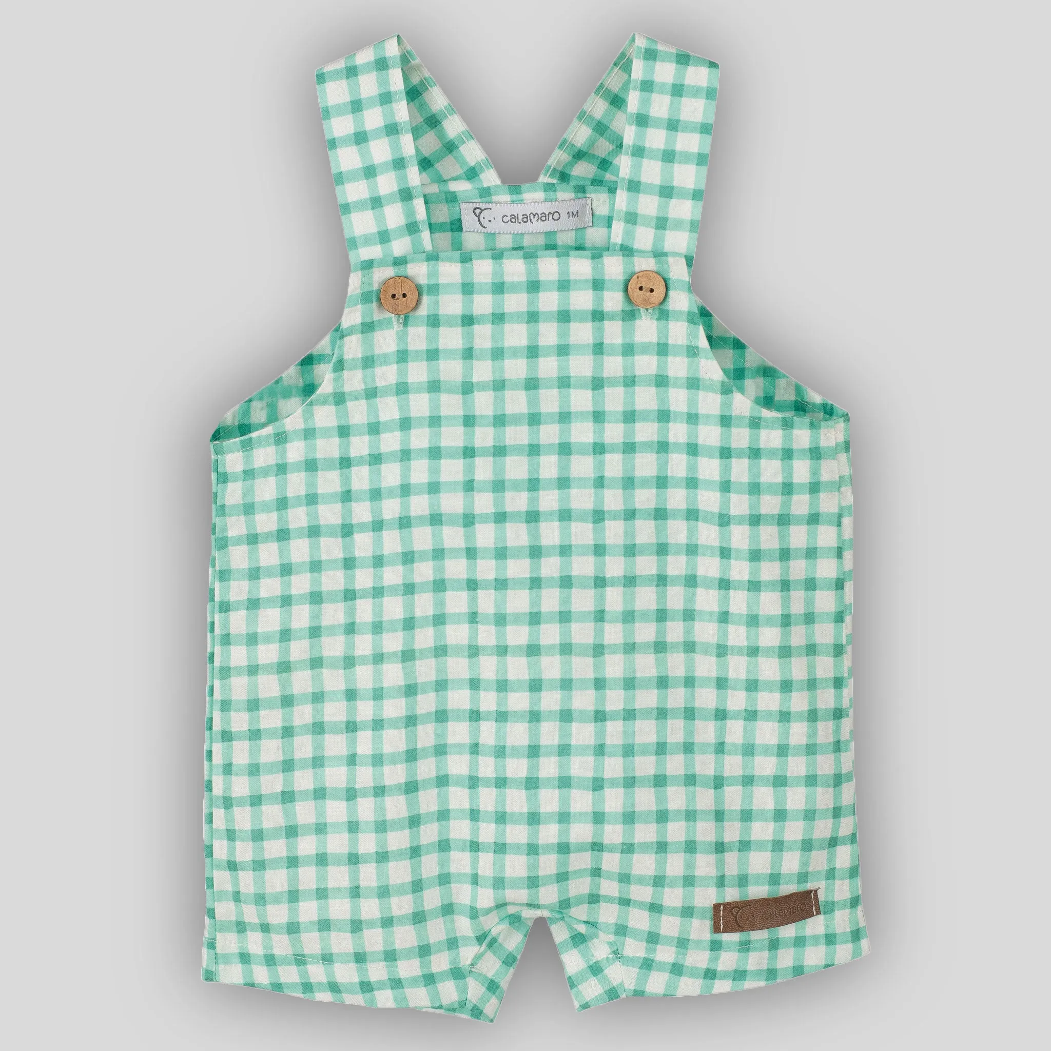 Baby Boys Green Check Cotton Romper - Calamaro 32432