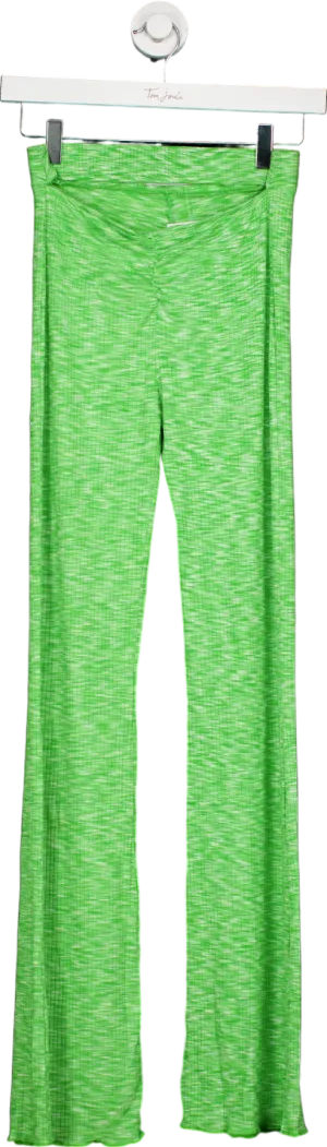 Bershka Green Ribbed Flared Trousers UK XS