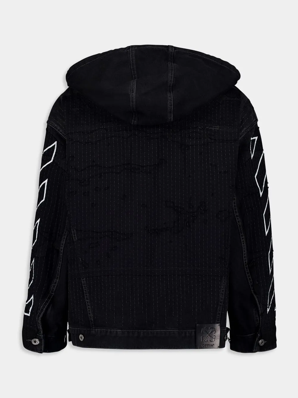 Black Hooded Diag Boro Cotton Denim Jacket