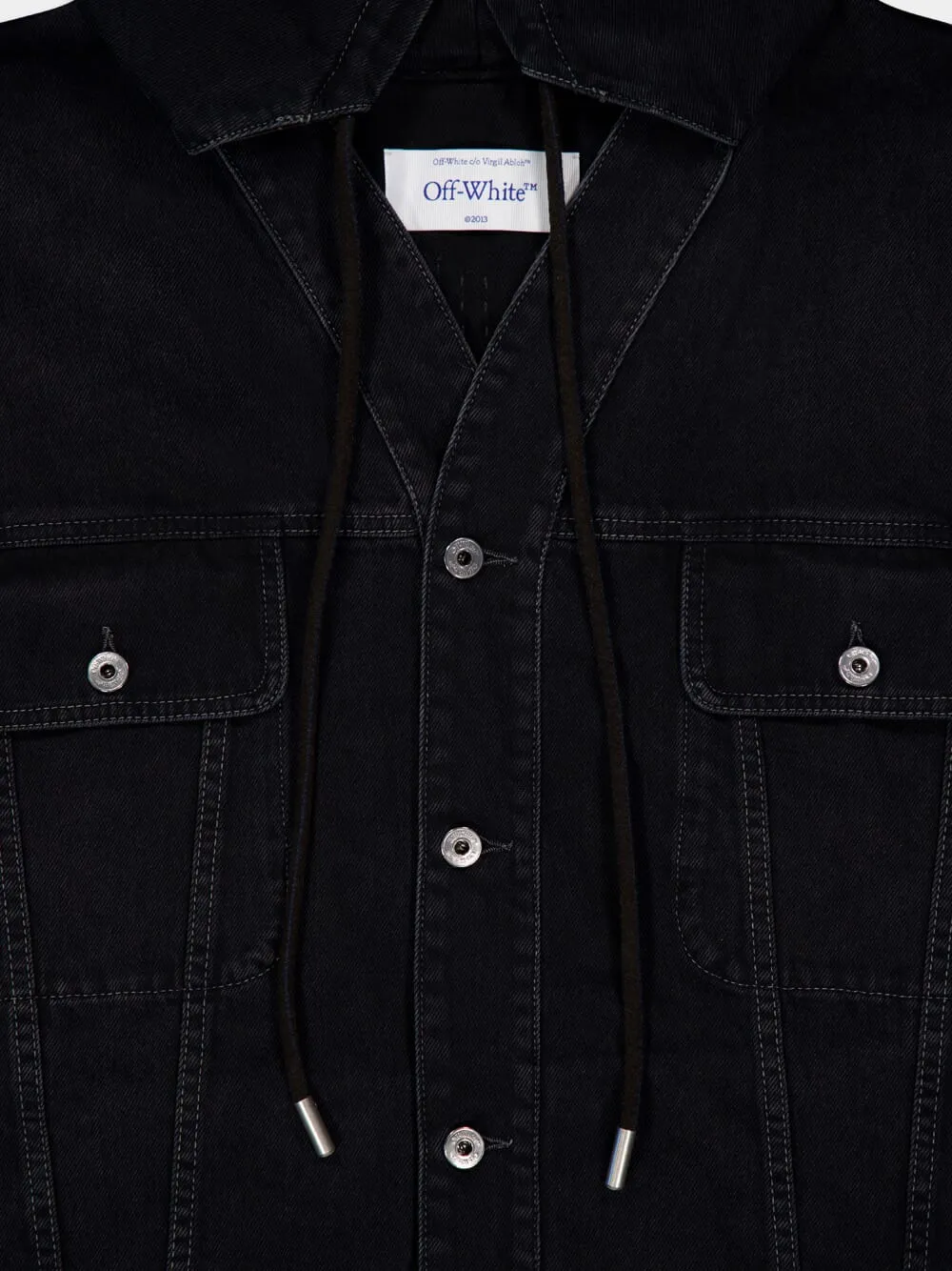 Black Hooded Diag Boro Cotton Denim Jacket