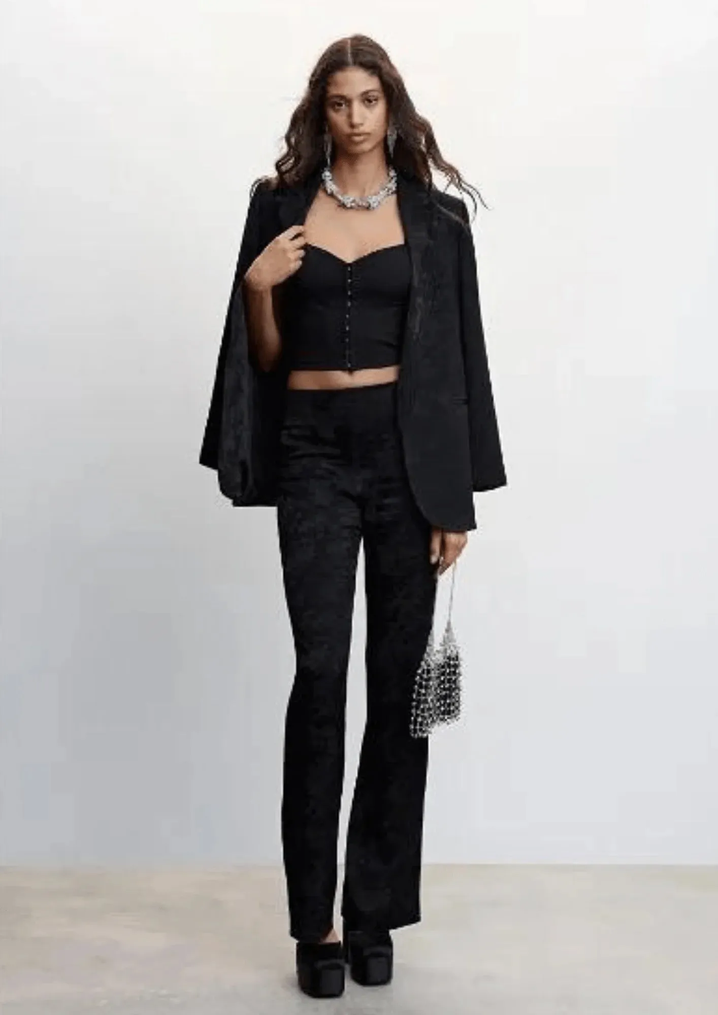 BLACK JACQUARD TROUSERS