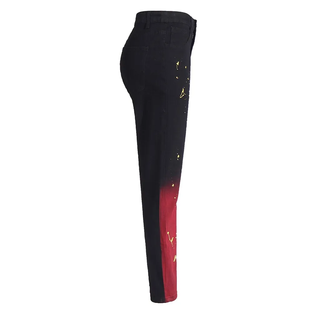 Black Red Gradient Paint Jeans