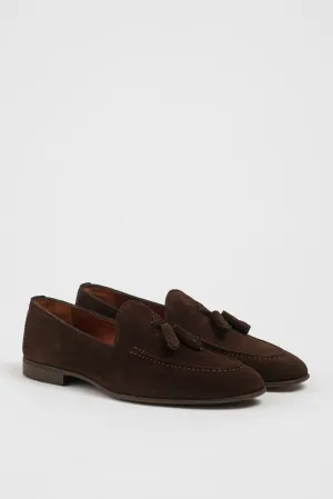 Brown Suede Loafers with Tassel Detail.