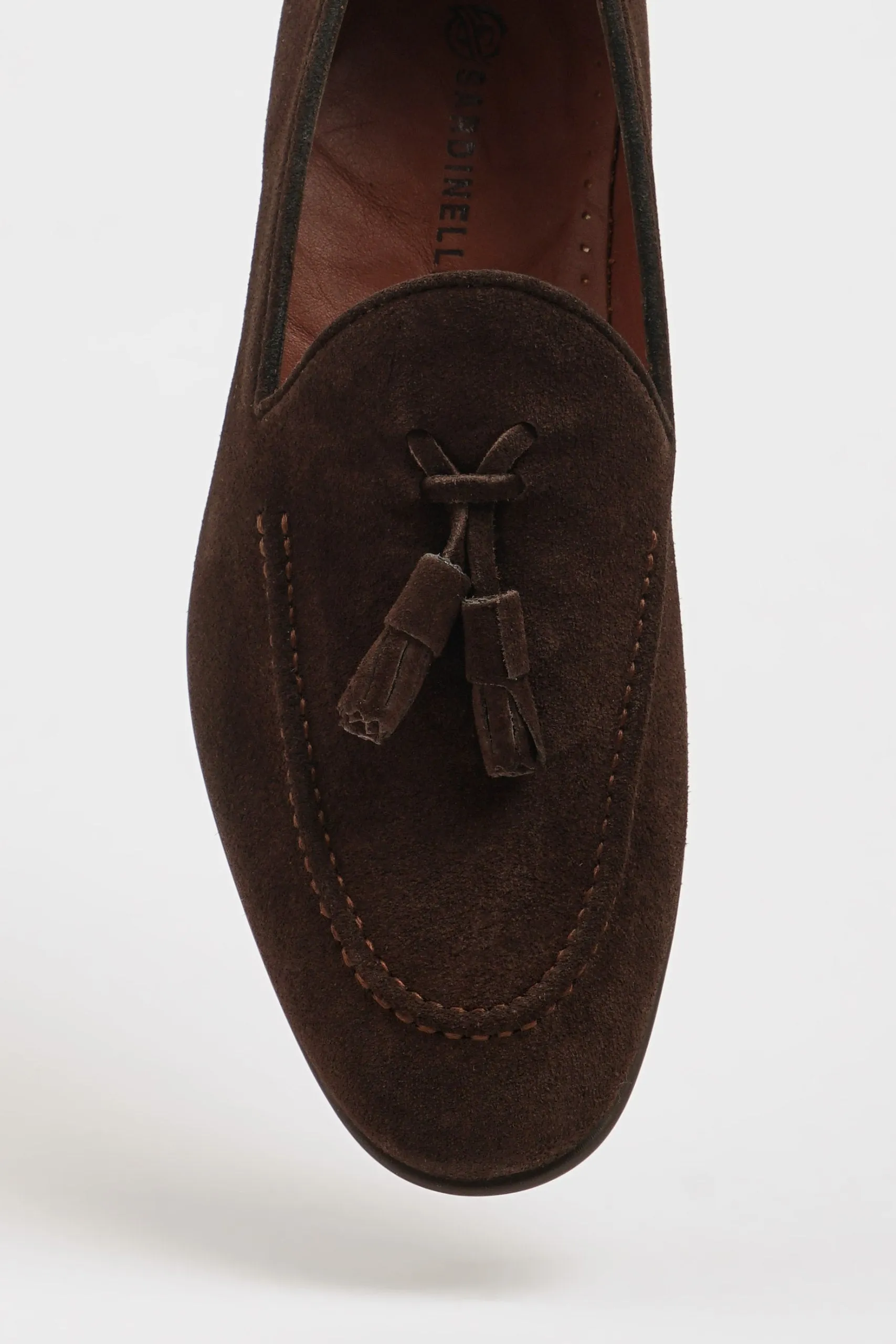 Brown Suede Loafers with Tassel Detail.