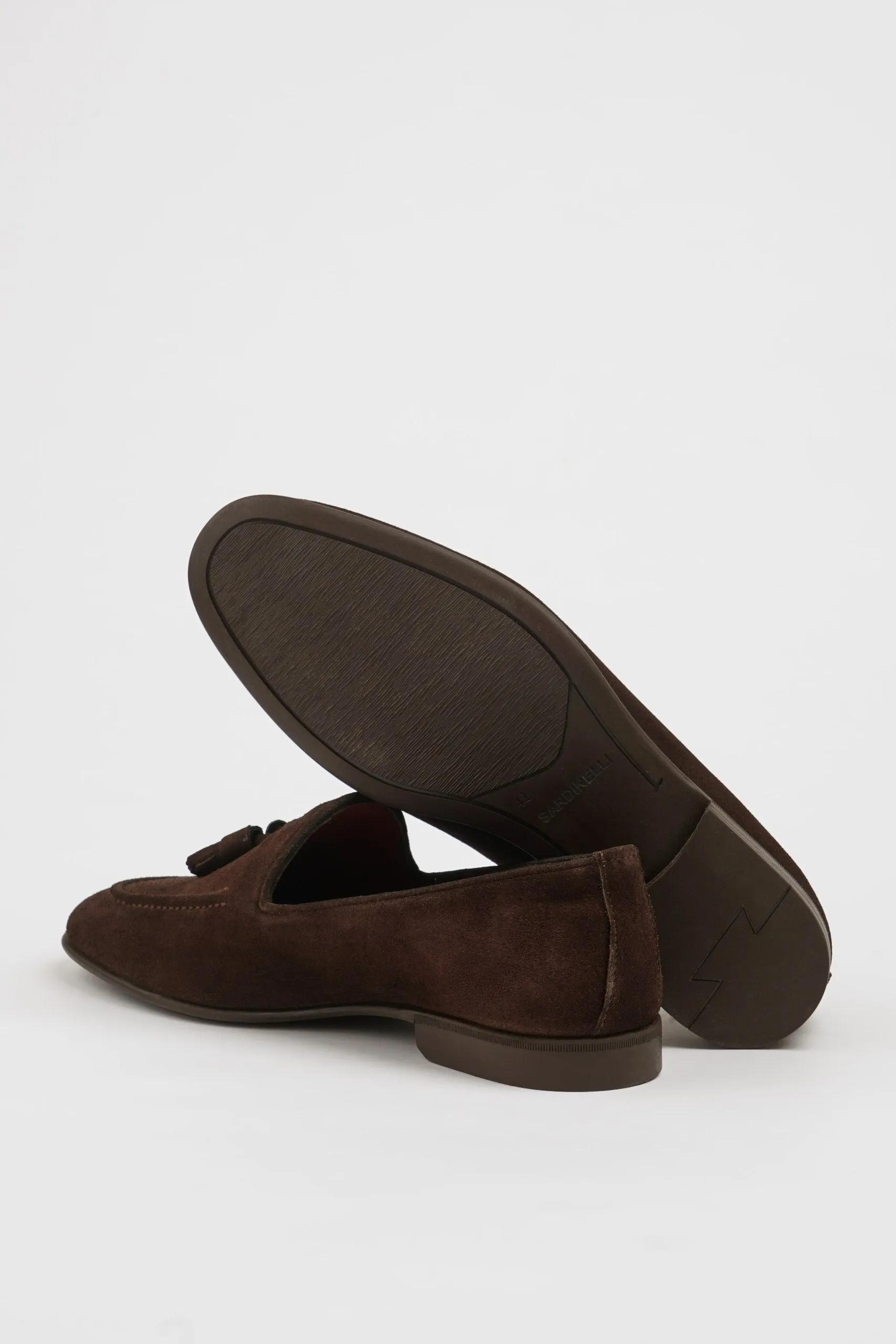 Brown Suede Loafers with Tassel Detail.