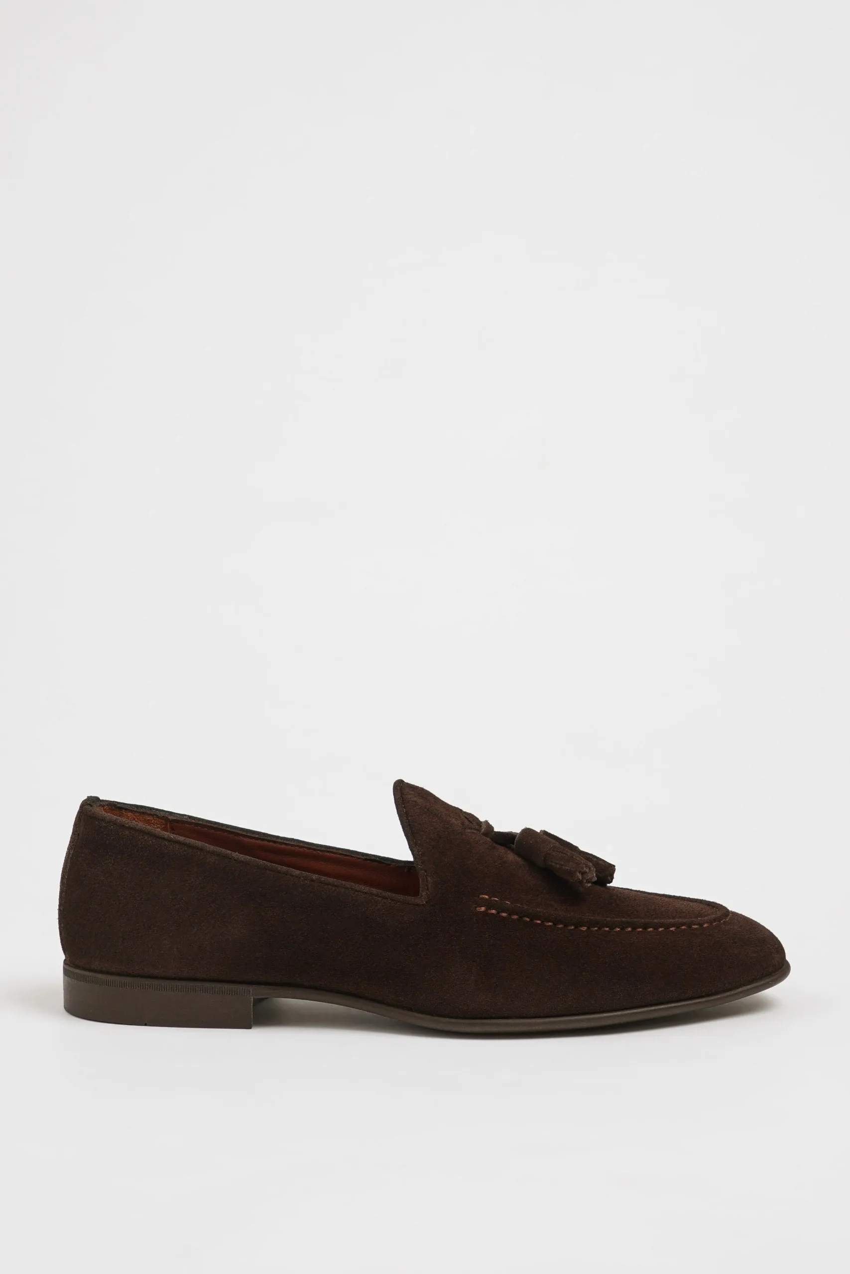 Brown Suede Loafers with Tassel Detail.