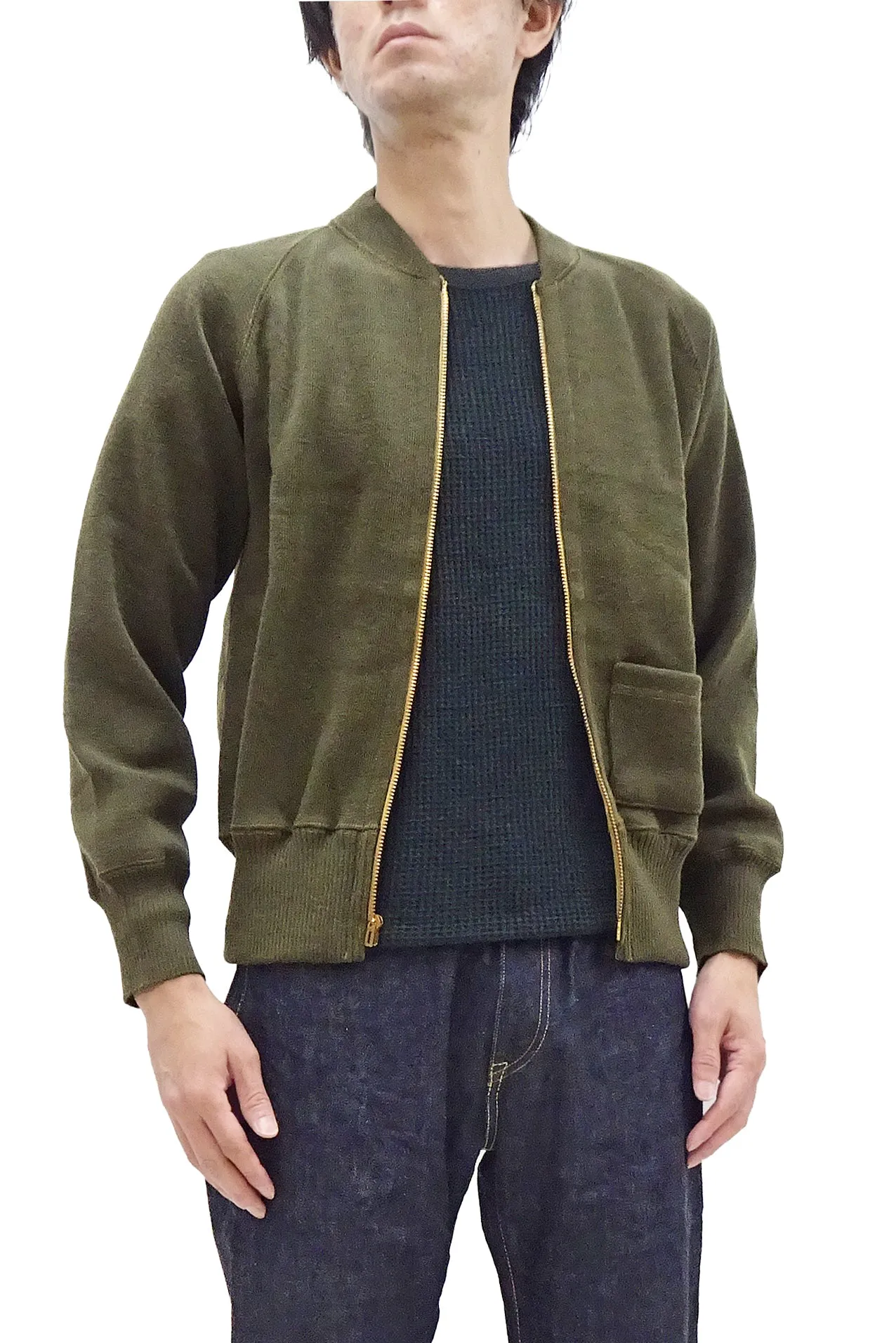 Buzz Rickson Zip Front Sweater Men's Reproduction of WWII USAAF Type C-2 Sweaters Wool Cardigan BR90259 Olive
