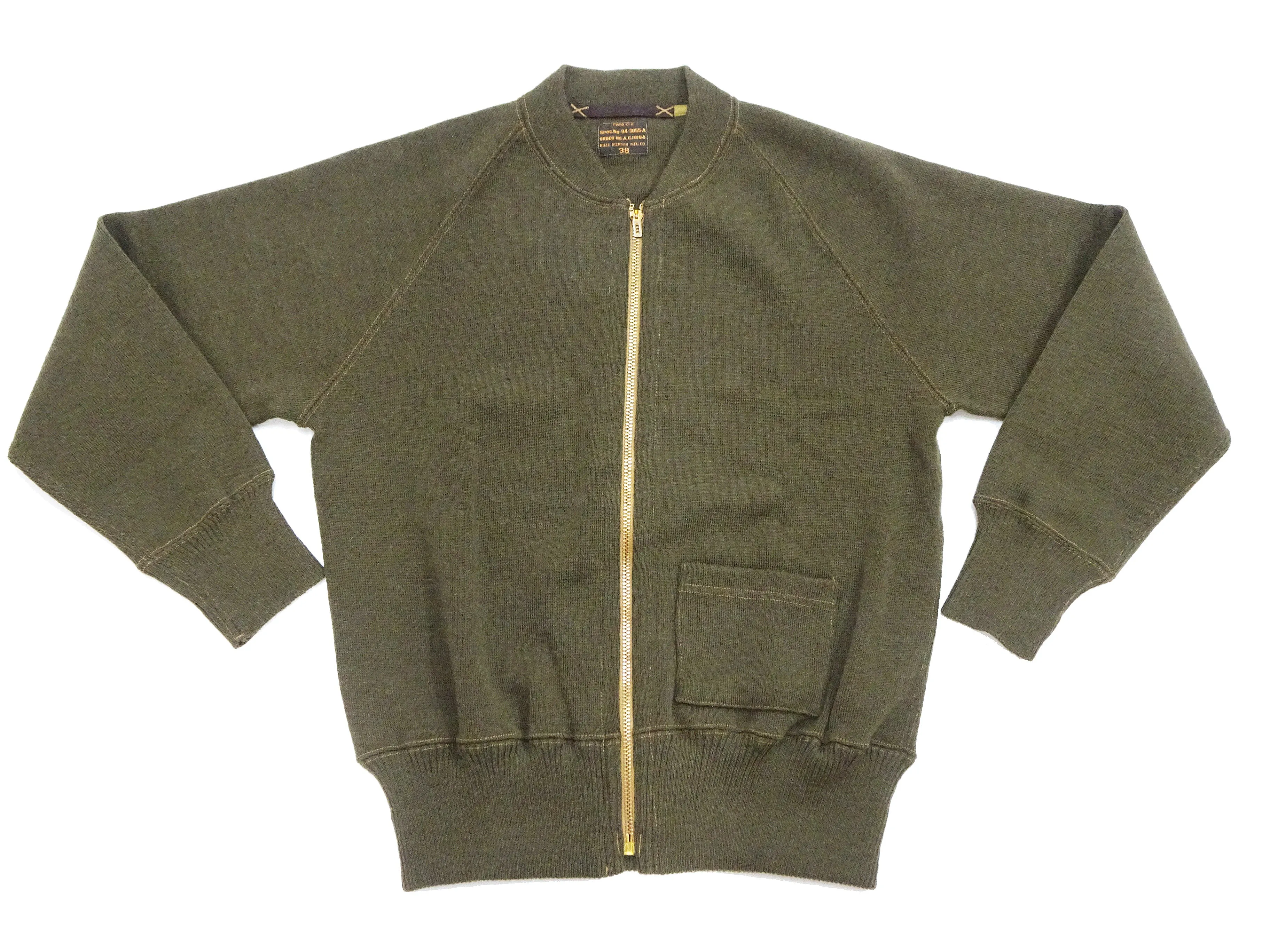 Buzz Rickson Zip Front Sweater Men's Reproduction of WWII USAAF Type C-2 Sweaters Wool Cardigan BR90259 Olive