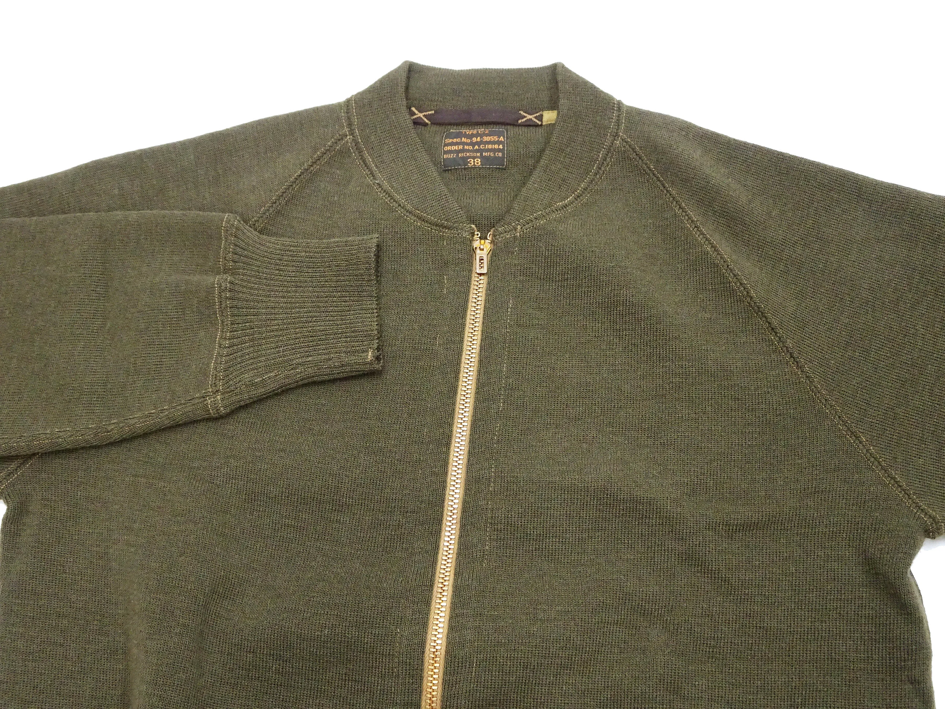 Buzz Rickson Zip Front Sweater Men's Reproduction of WWII USAAF Type C-2 Sweaters Wool Cardigan BR90259 Olive