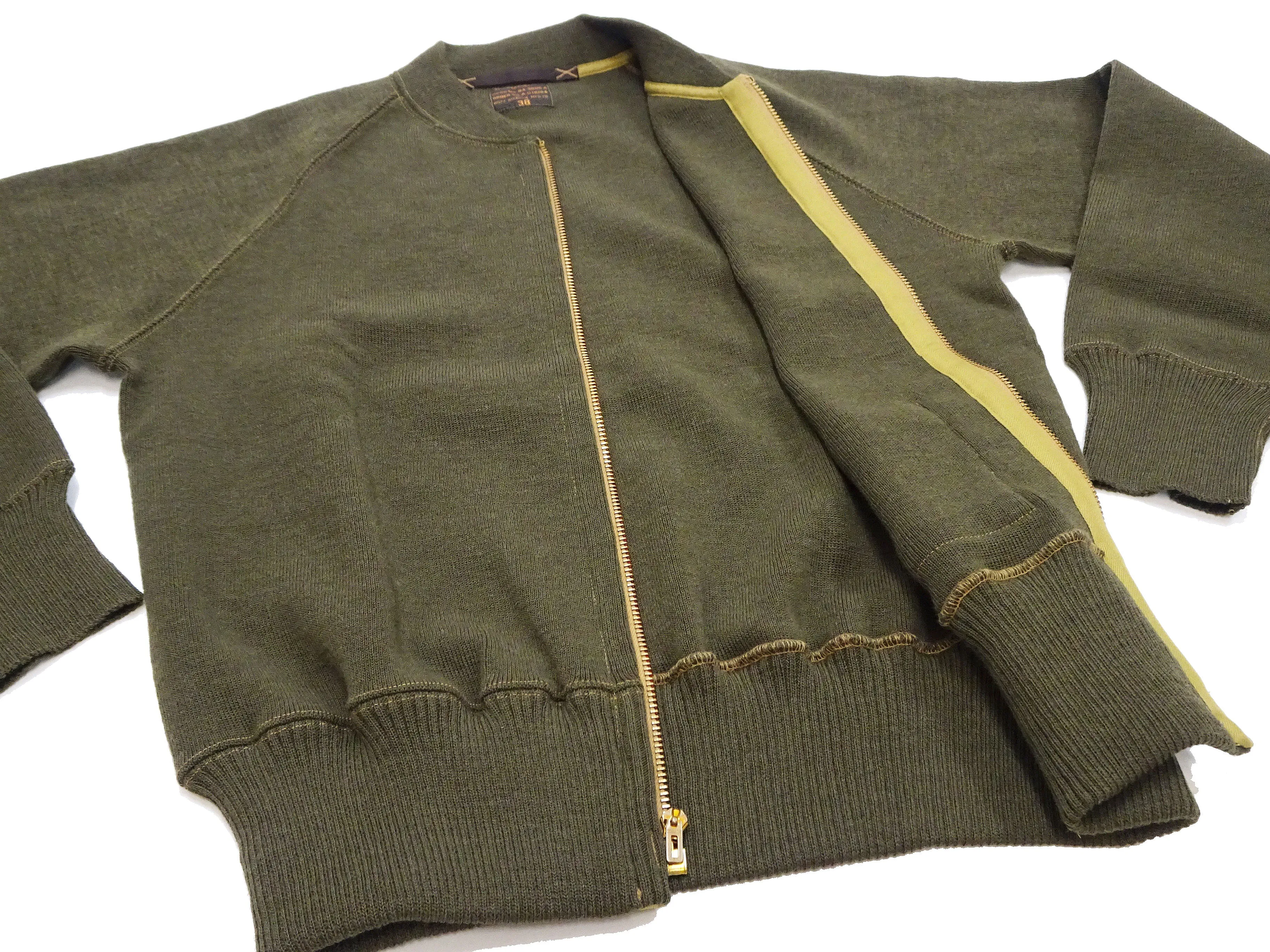 Buzz Rickson Zip Front Sweater Men's Reproduction of WWII USAAF Type C-2 Sweaters Wool Cardigan BR90259 Olive