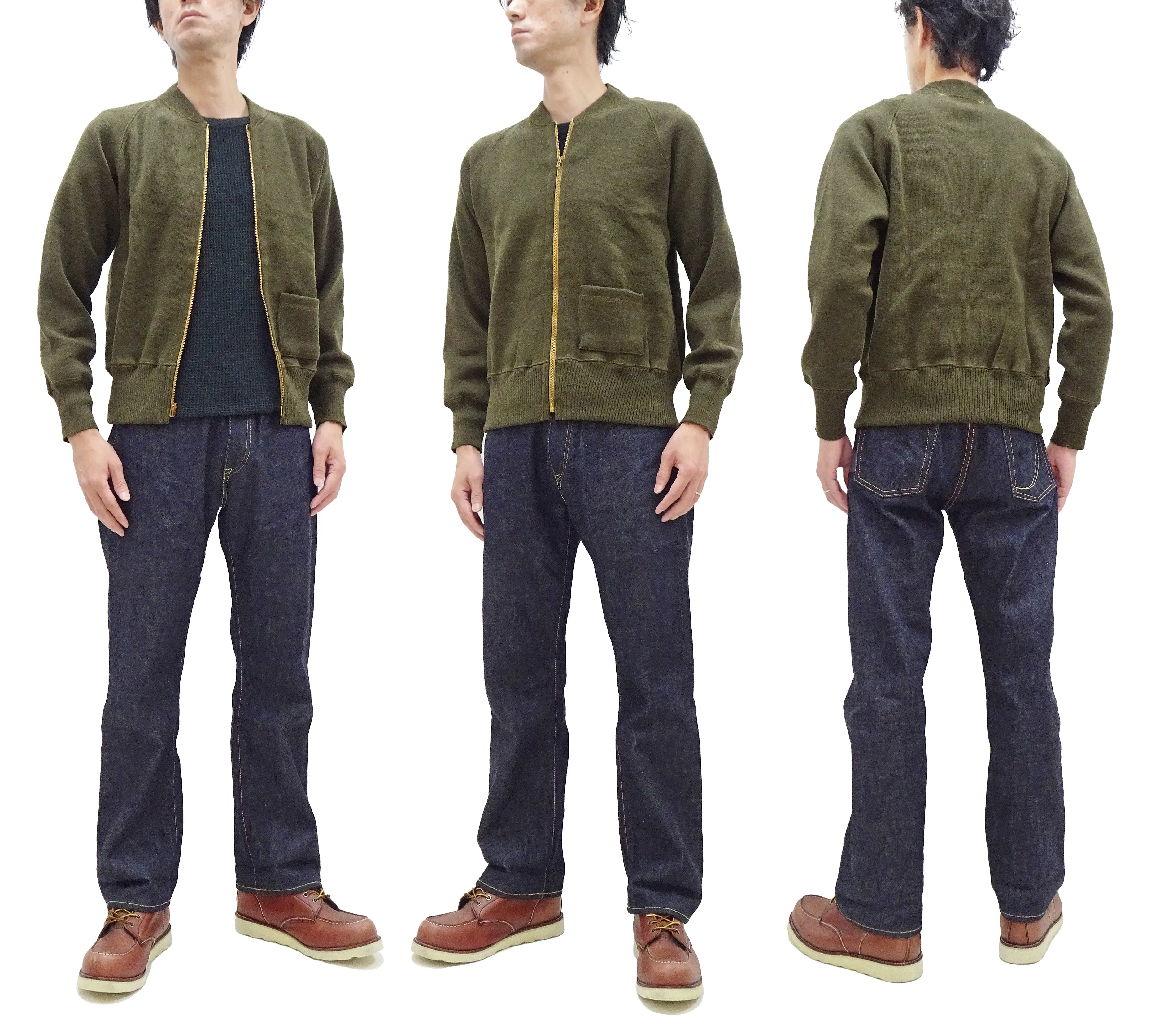 Buzz Rickson Zip Front Sweater Men's Reproduction of WWII USAAF Type C-2 Sweaters Wool Cardigan BR90259 Olive