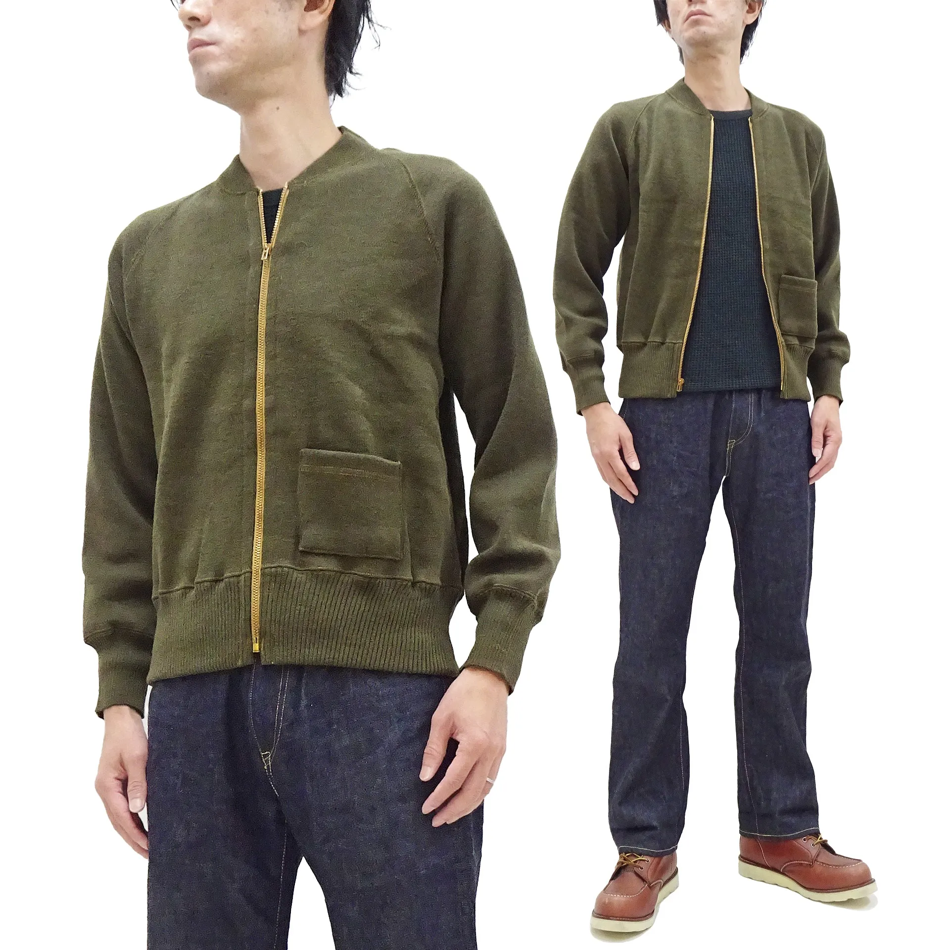 Buzz Rickson Zip Front Sweater Men's Reproduction of WWII USAAF Type C-2 Sweaters Wool Cardigan BR90259 Olive
