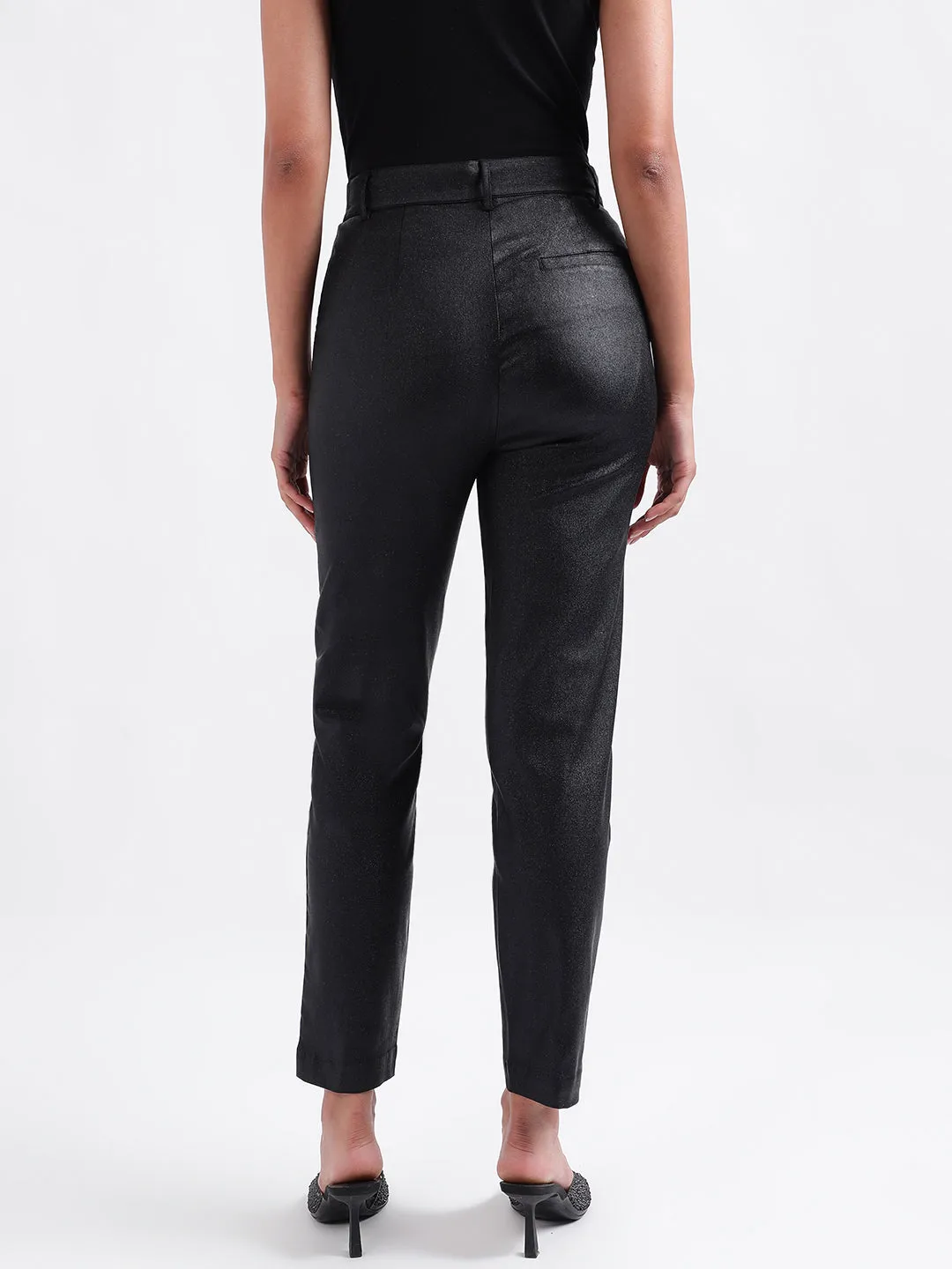 Centre Stage Women Black Solid Straight Fit Trouser