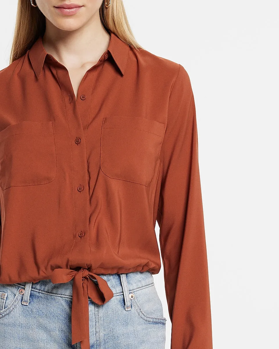Cinched Tie Bottom Relaxed Portofino Shirt in Bullion