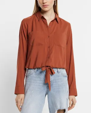 Cinched Tie Bottom Relaxed Portofino Shirt in Bullion
