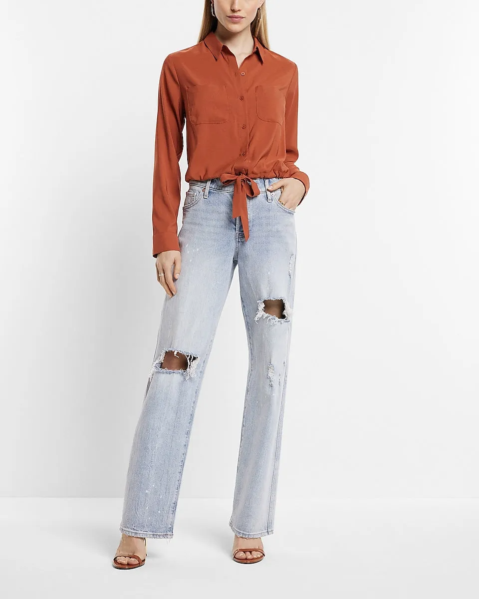 Cinched Tie Bottom Relaxed Portofino Shirt in Bullion