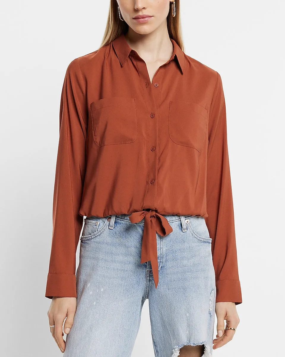 Cinched Tie Bottom Relaxed Portofino Shirt in Bullion