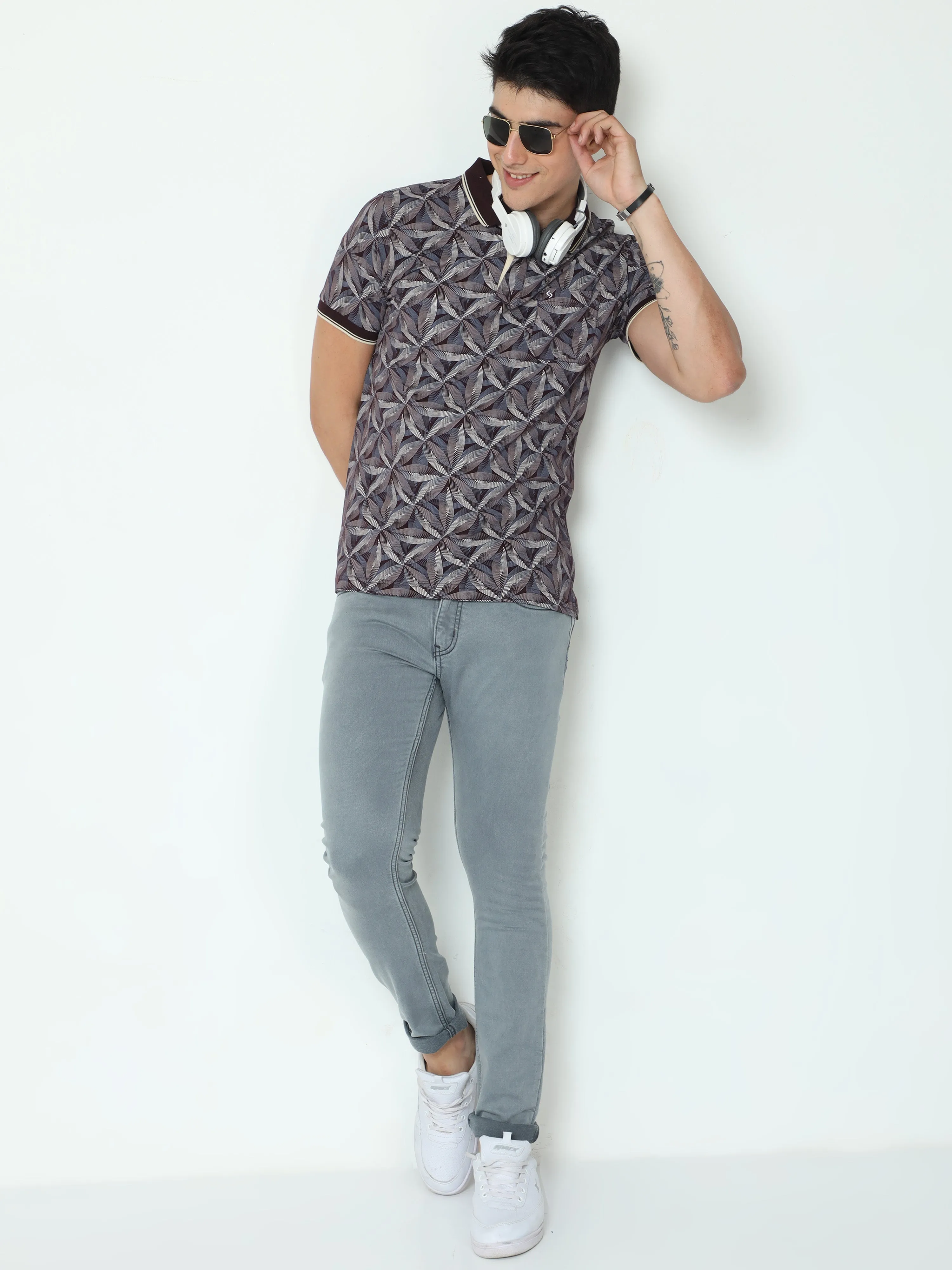 Classic Polo Mens Cotton Half Sleeve Printed Slim Fit Polo Neck Grey Color T-Shirt | BELLO - 233 B SF P