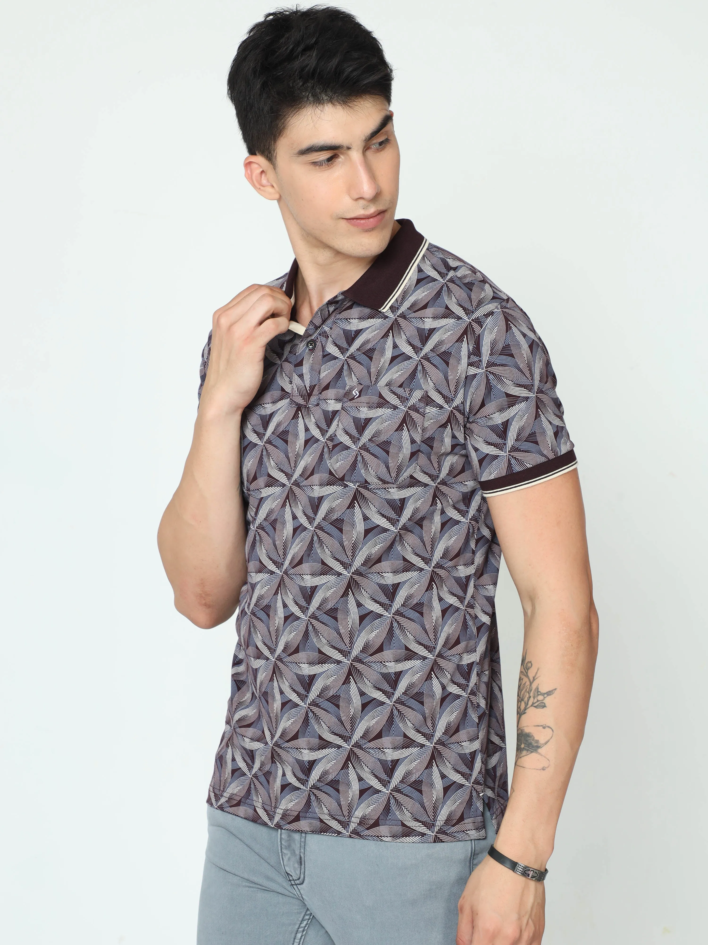Classic Polo Mens Cotton Half Sleeve Printed Slim Fit Polo Neck Grey Color T-Shirt | BELLO - 233 B SF P