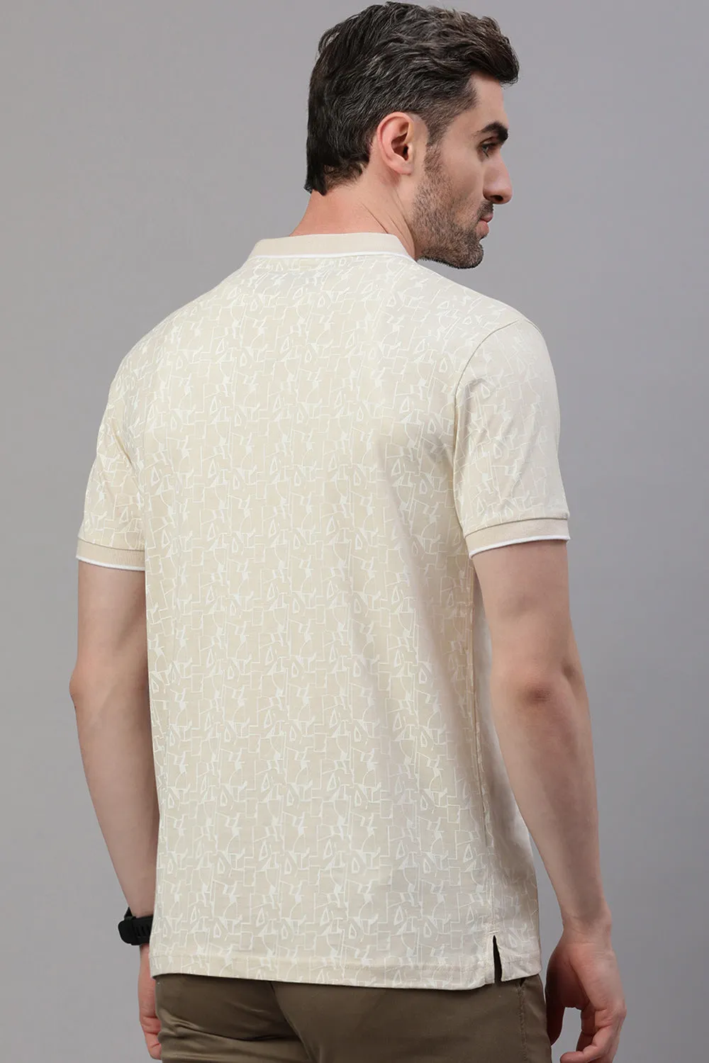 Classic Polo Men's Half Sleeve Beige Polo Neck Slim Fit All Over Print T-Shirt | BELLO - 313 A SF P