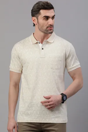 Classic Polo Men's Half Sleeve Beige Polo Neck Slim Fit All Over Print T-Shirt | BELLO - 313 A SF P