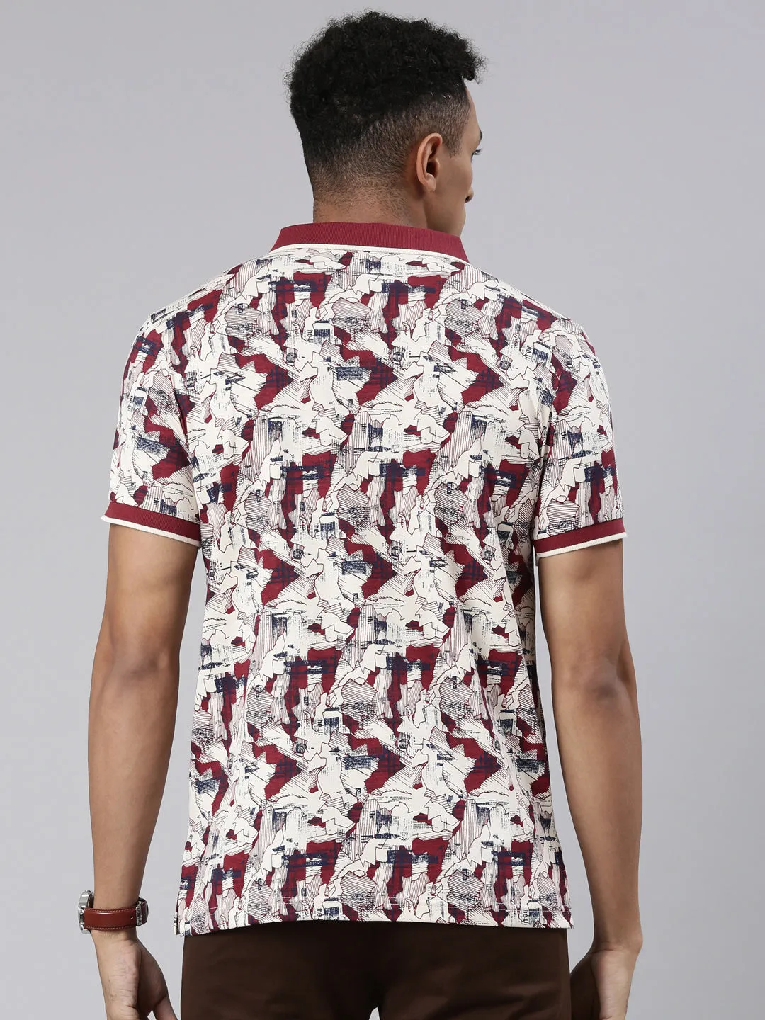 Classic Polo Men's Half Sleeve Red/White Polo Neck Cotton Blend Slim Fit T-Shirt | BELLO - 305 A SF P