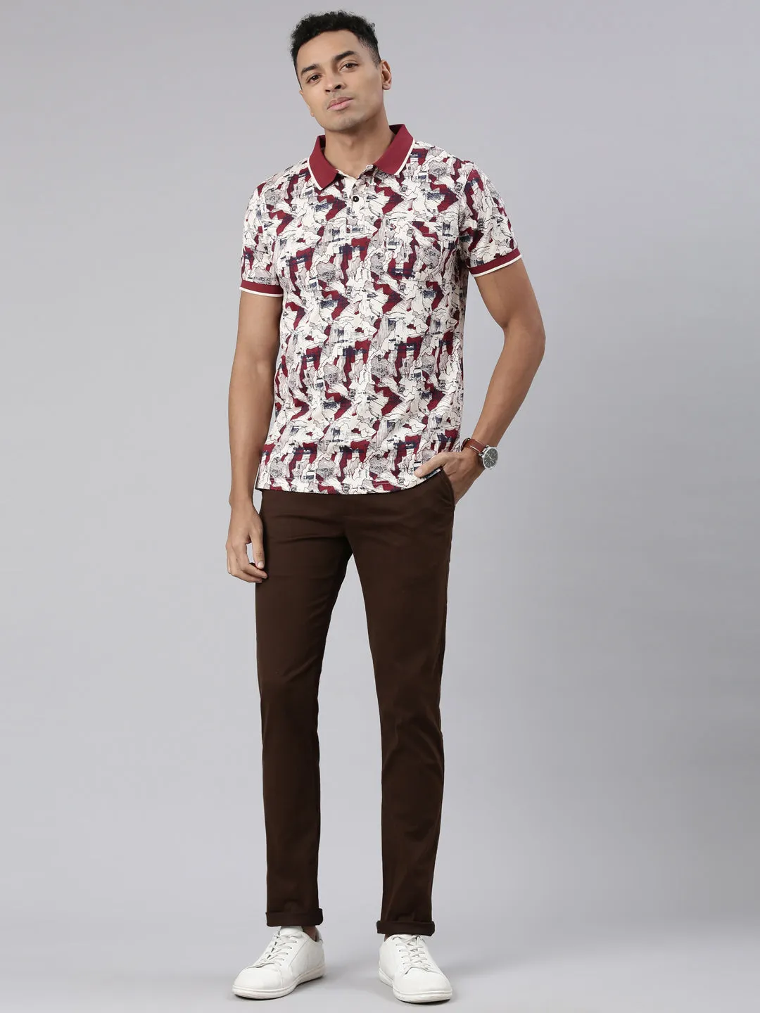 Classic Polo Men's Half Sleeve Red/White Polo Neck Cotton Blend Slim Fit T-Shirt | BELLO - 305 A SF P