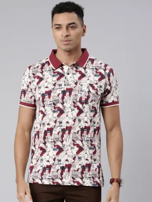 Classic Polo Men's Half Sleeve Red/White Polo Neck Cotton Blend Slim Fit T-Shirt | BELLO - 305 A SF P