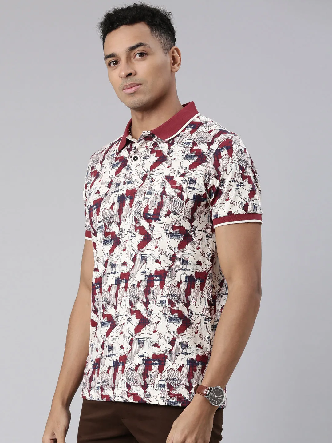 Classic Polo Men's Half Sleeve Red/White Polo Neck Cotton Blend Slim Fit T-Shirt | BELLO - 305 A SF P