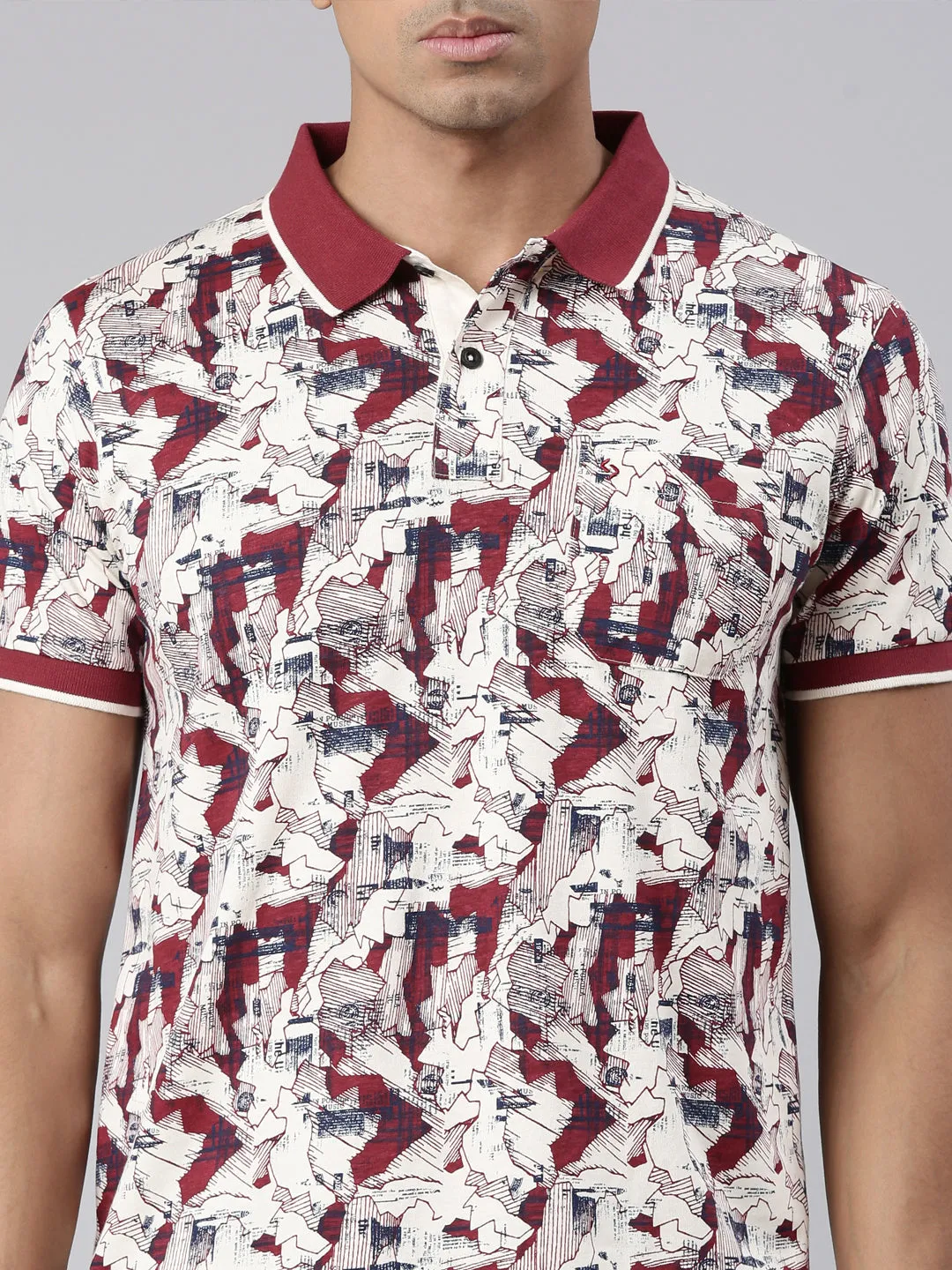 Classic Polo Men's Half Sleeve Red/White Polo Neck Cotton Blend Slim Fit T-Shirt | BELLO - 305 A SF P