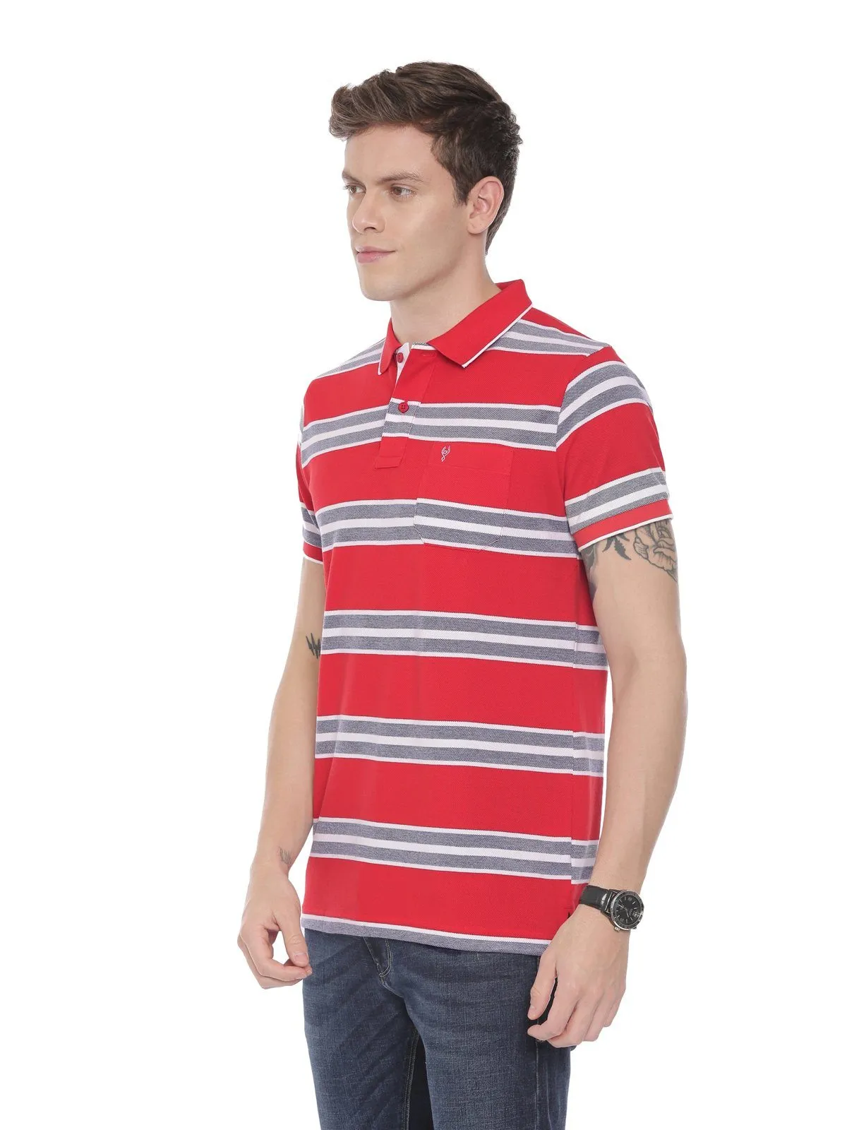 Classic Polo Men's Polo Neck Half Sleeve Red Cotton Slim Fit T-Shirt NITRO - 225 B SF P