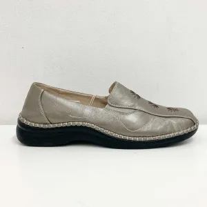 Cotton Traders Light Bronze Metallic Embroidered Slip On Loafers UK 7