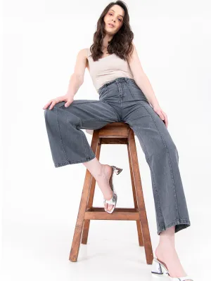 Dark Grey Pleated Flared Jeans