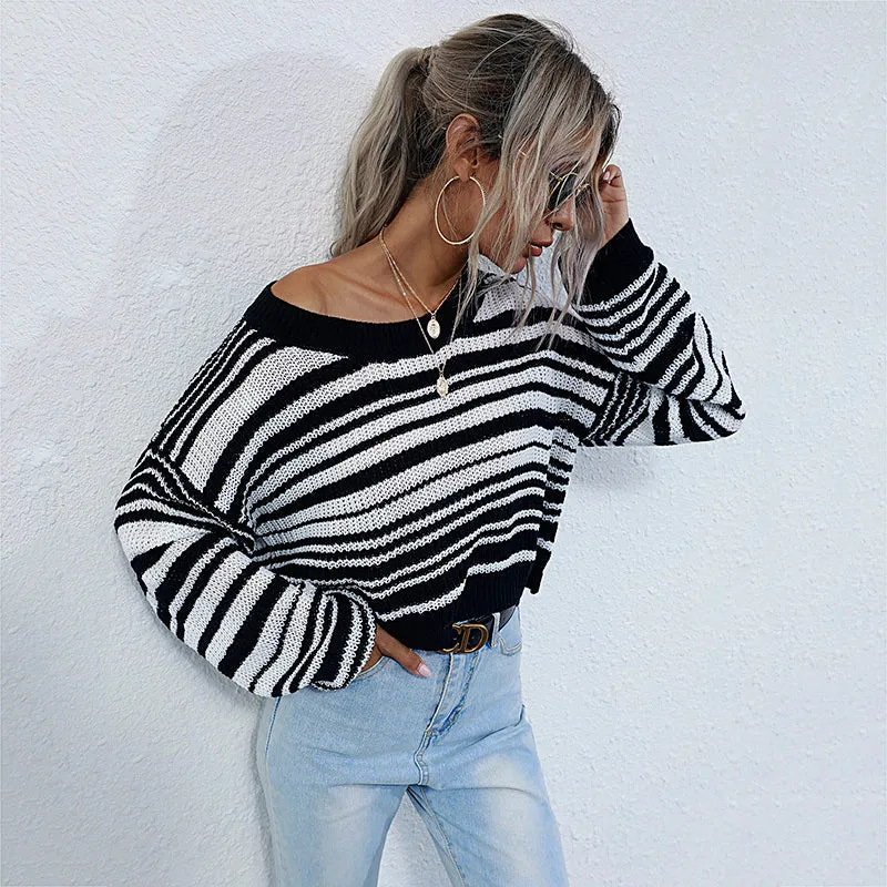 Drop Shoulder Striped Sweater