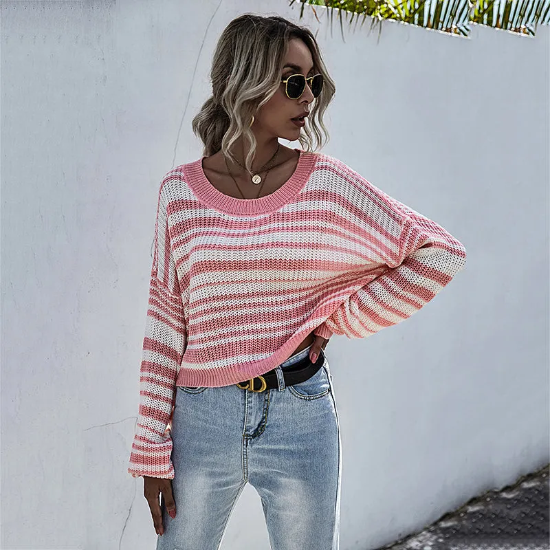 Drop Shoulder Striped Sweater