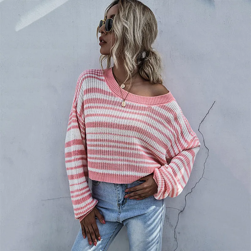 Drop Shoulder Striped Sweater