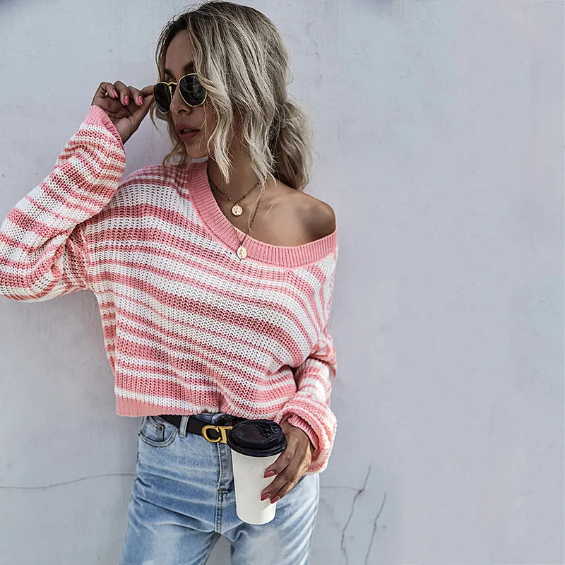 Drop Shoulder Striped Sweater