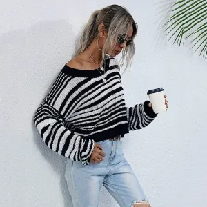 Drop Shoulder Striped Sweater