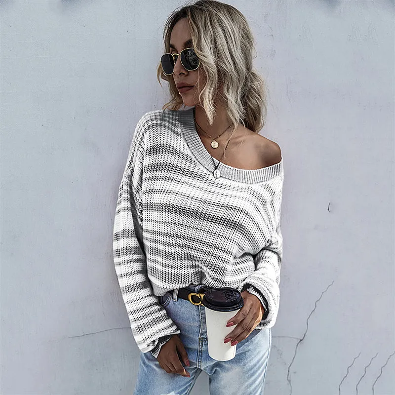 Drop Shoulder Striped Sweater