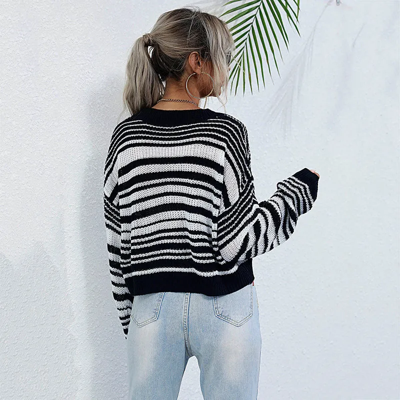 Drop Shoulder Striped Sweater