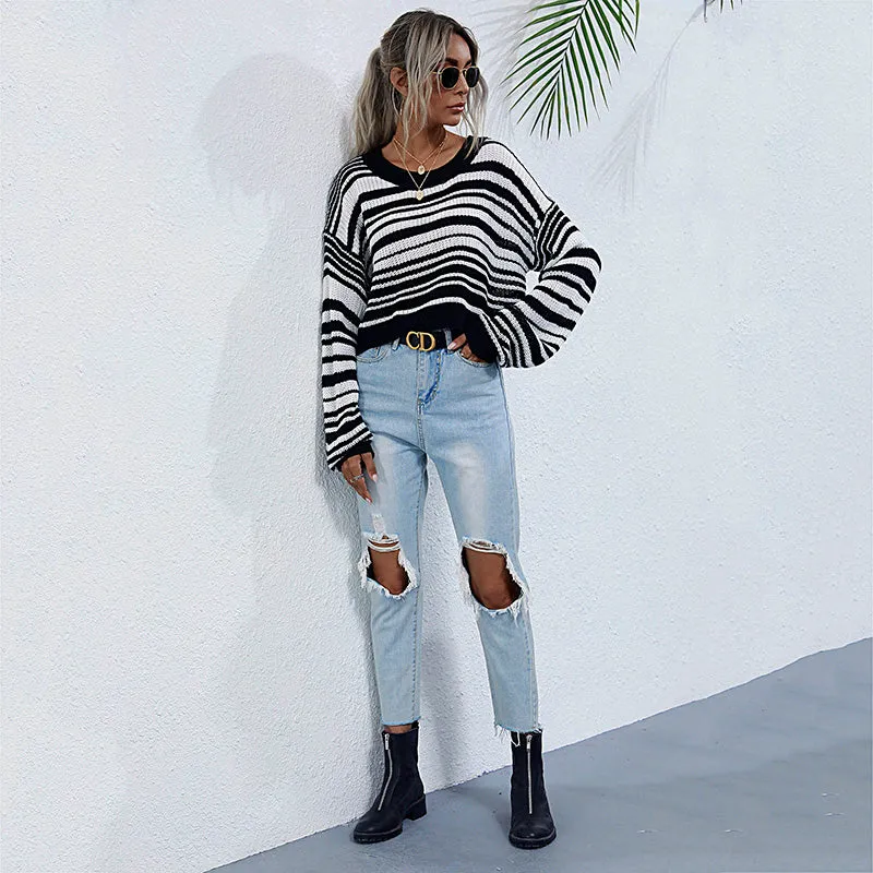 Drop Shoulder Striped Sweater