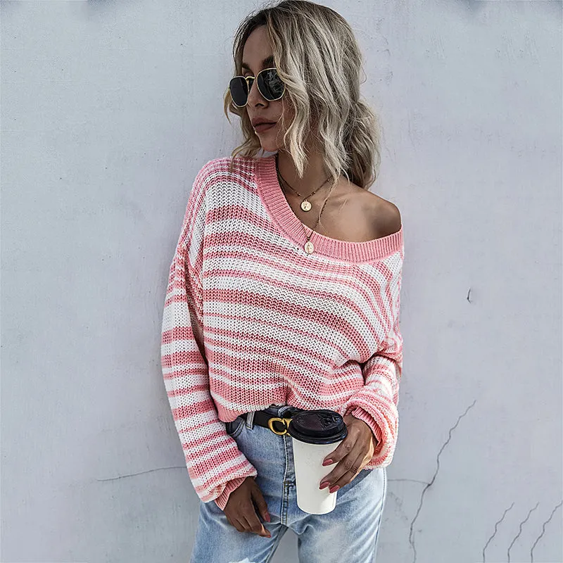 Drop Shoulder Striped Sweater
