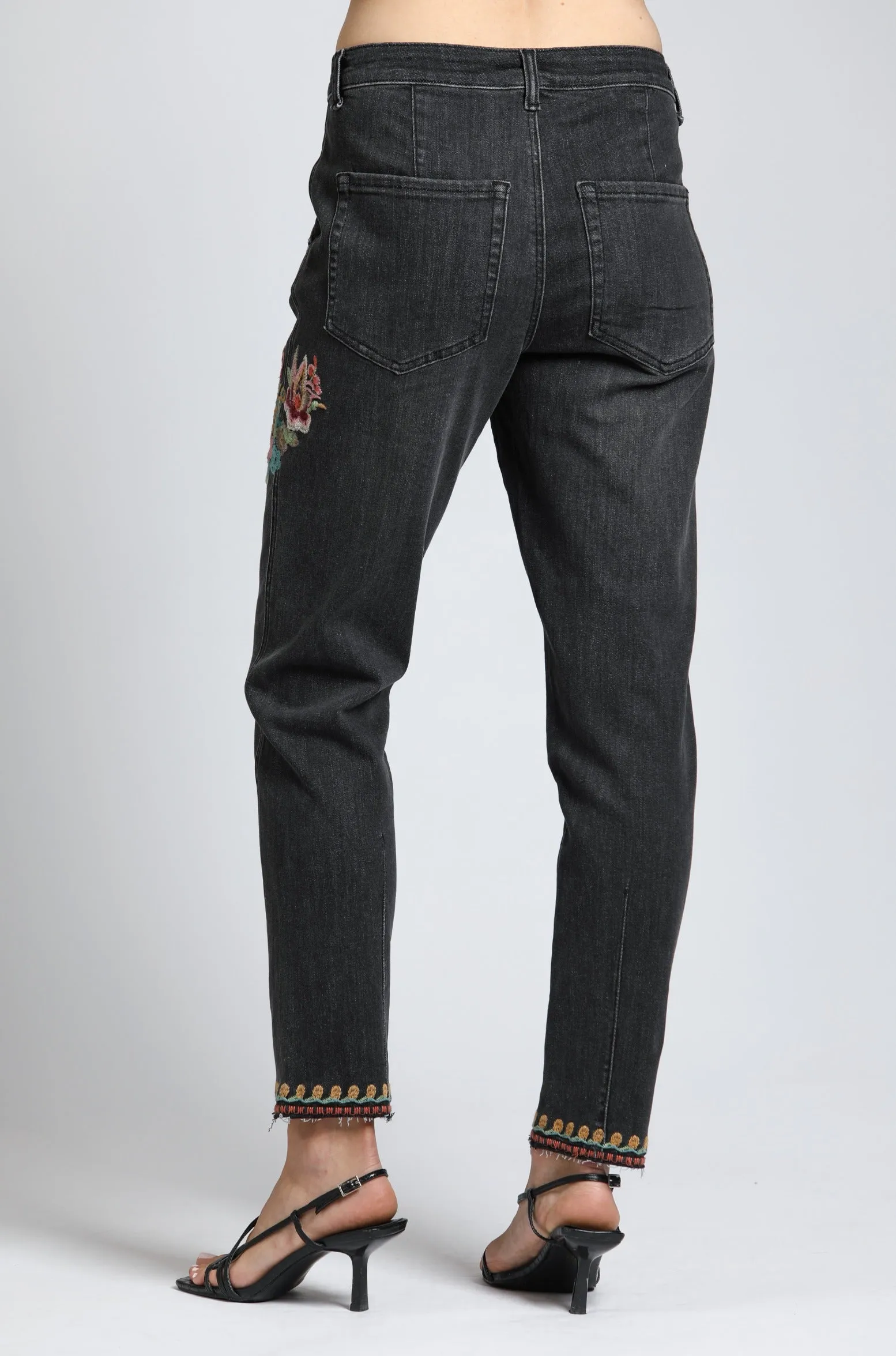 Floral Embroidered Slouchy Jeans